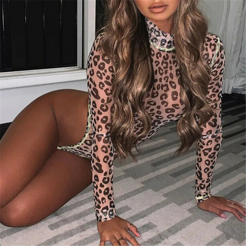 Summer Sexy Women Leopard Bodysuit High Cut Leotard Thong Clubwear Bodycon Jumpsuit Bodys Romper Tops Overalls For Women