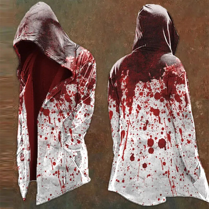 Y2K Mens Hooded Jacket Coat Streetwear Fashion Loose Long Sleeve Windbreaker Men's Fall Winter Vintage Gothic Printing Cardigan