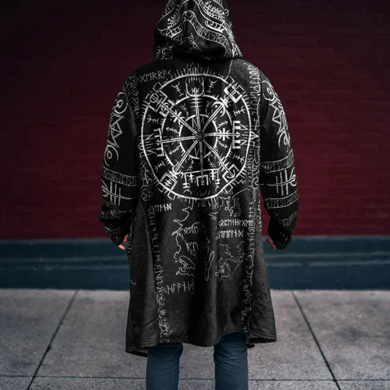 Y2K Mens Hooded Jacket Coat Streetwear Fashion Loose Long Sleeve Windbreaker Men's Fall Winter Vintage Gothic Printing Cardigan