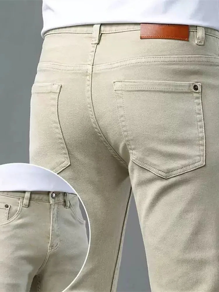 Autumn and Spring New Pure Color American Vintage Straight Leg Elastic Denim Pants for Men Casual Sports High Quality Trousers