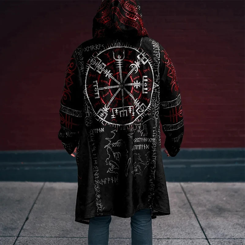 Y2K Mens Hooded Jacket Coat Streetwear Fashion Loose Long Sleeve Windbreaker Men's Fall Winter Vintage Gothic Printing Cardigan