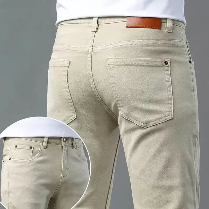 Autumn and Spring New Pure Color American Vintage Straight Leg Elastic Denim Pants for Men Casual Sports High Quality Trousers
