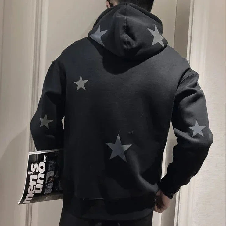 Hoodies Graphic Sweatshirt for Men Black Hip Hop Male Clothes Loose Luxury Aesthetic Emo 90s Vintage Simple Winter S Warm Hooded