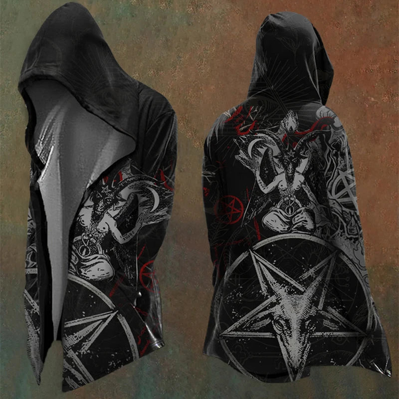 Y2K Mens Hooded Jacket Coat Streetwear Fashion Loose Long Sleeve Windbreaker Men's Fall Winter Vintage Gothic Printing Cardigan