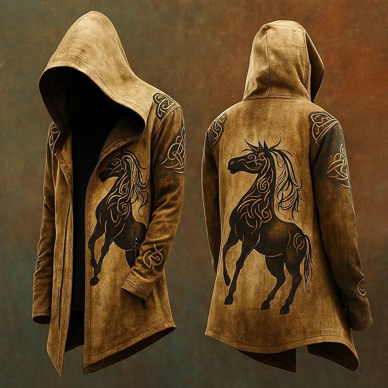 Y2K Mens Hooded Jacket Coat Streetwear Fashion Loose Long Sleeve Windbreaker Men's Fall Winter Vintage Gothic Printing Cardigan