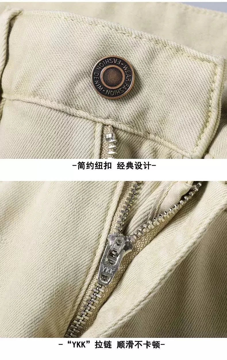 Autumn and Spring New Pure Color American Vintage Straight Leg Elastic Denim Pants for Men Casual Sports High Quality Trousers