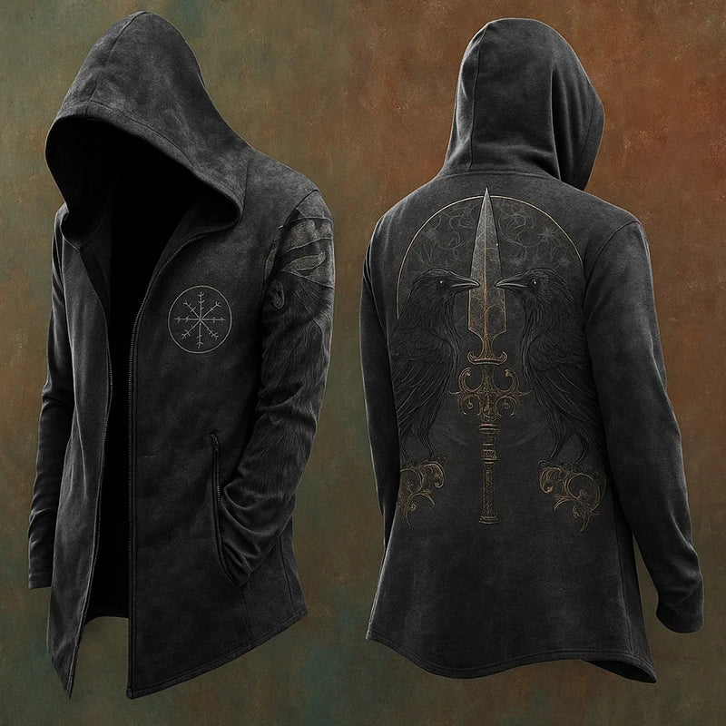 Y2K Mens Hooded Jacket Coat Streetwear Fashion Loose Long Sleeve Windbreaker Men's Fall Winter Vintage Gothic Printing Cardigan