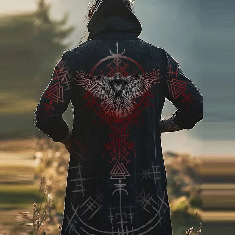 Y2K Mens Hooded Jacket Coat Streetwear Fashion Loose Long Sleeve Windbreaker Men's Fall Winter Vintage Gothic Printing Cardigan