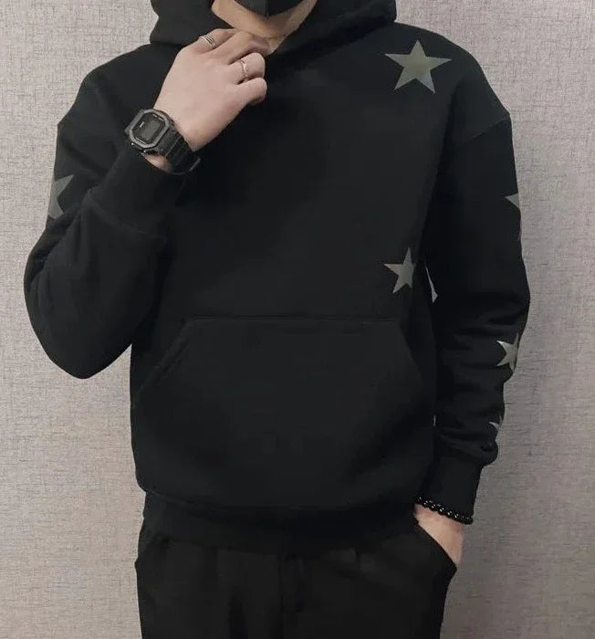 Hoodies Graphic Sweatshirt for Men Black Hip Hop Male Clothes Loose Luxury Aesthetic Emo 90s Vintage Simple Winter S Warm Hooded