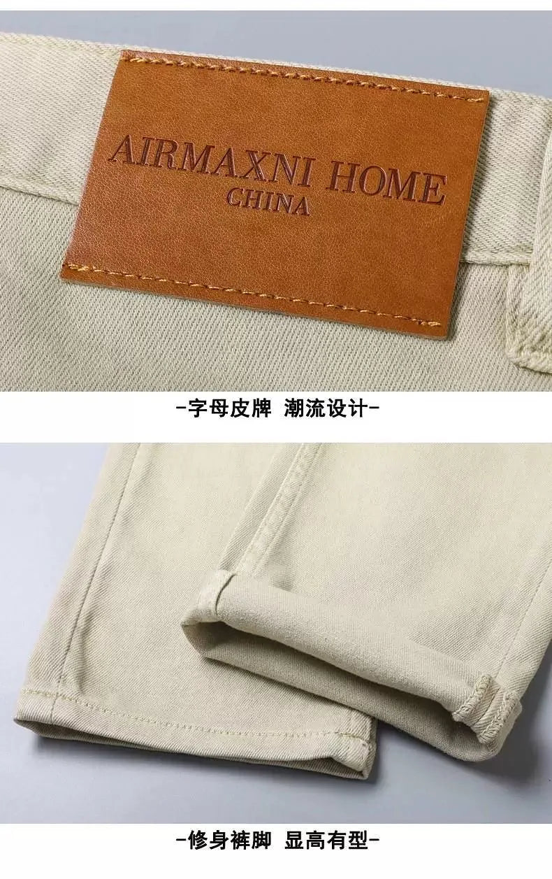 Autumn and Spring New Pure Color American Vintage Straight Leg Elastic Denim Pants for Men Casual Sports High Quality Trousers
