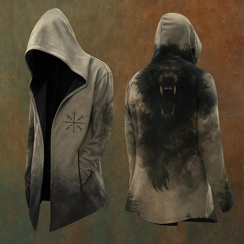 Y2K Mens Hooded Jacket Coat Streetwear Fashion Loose Long Sleeve Windbreaker Men's Fall Winter Vintage Gothic Printing Cardigan