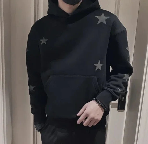 Hoodies Graphic Sweatshirt for Men Black Hip Hop Male Clothes Loose Luxury Aesthetic Emo 90s Vintage Simple Winter S Warm Hooded