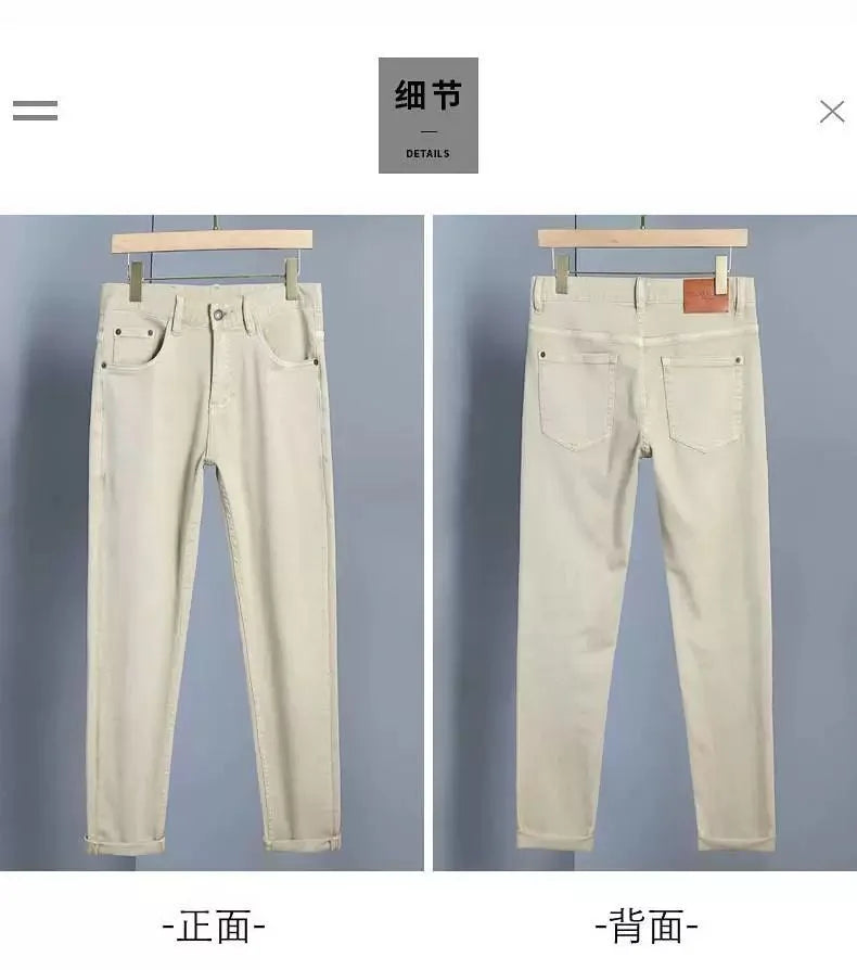 Autumn and Spring New Pure Color American Vintage Straight Leg Elastic Denim Pants for Men Casual Sports High Quality Trousers