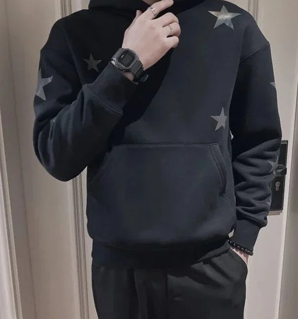 Hoodies Graphic Sweatshirt for Men Black Hip Hop Male Clothes Loose Luxury Aesthetic Emo 90s Vintage Simple Winter S Warm Hooded