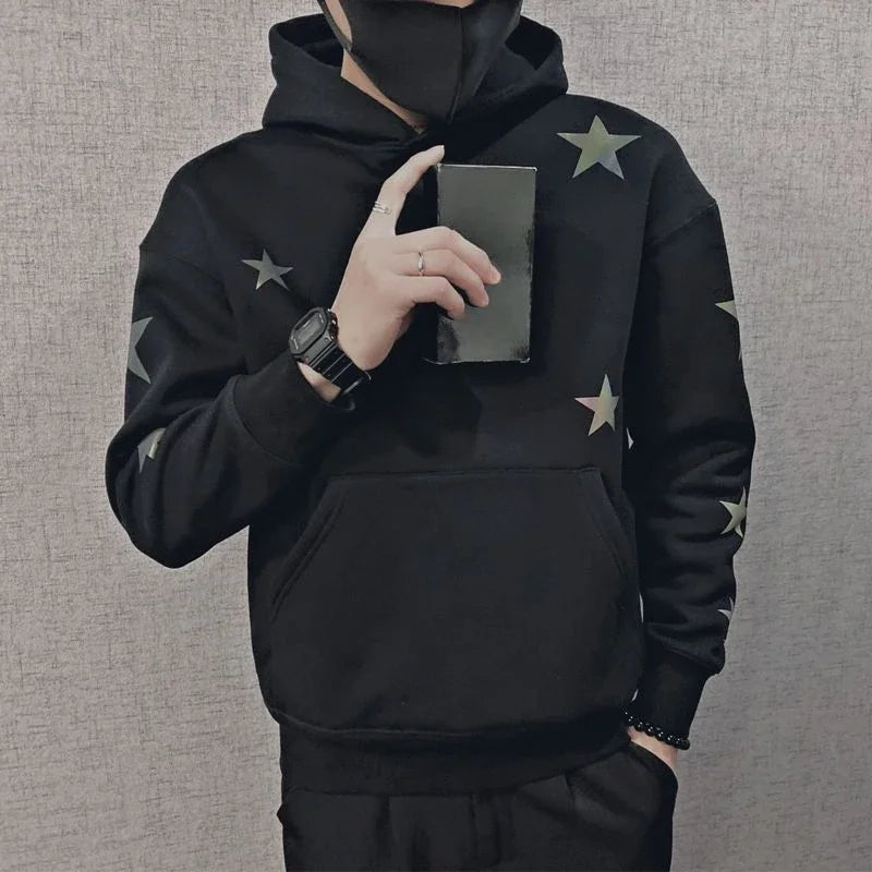 Hoodies Graphic Sweatshirt for Men Black Hip Hop Male Clothes Loose Luxury Aesthetic Emo 90s Vintage Simple Winter S Warm Hooded